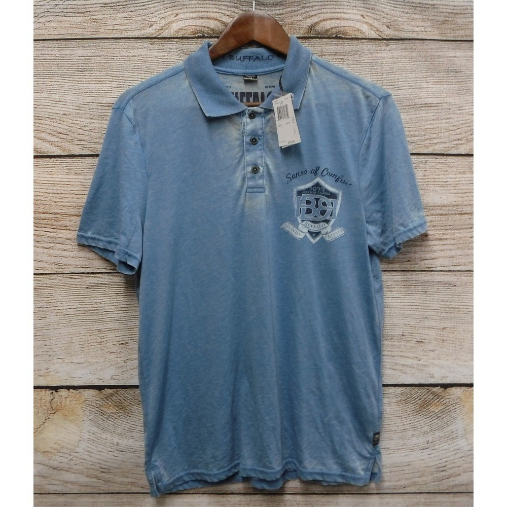 Buffalo David Bitton Shirt Mens Size Small Blue Thin H. York Knit Polo Shirt New